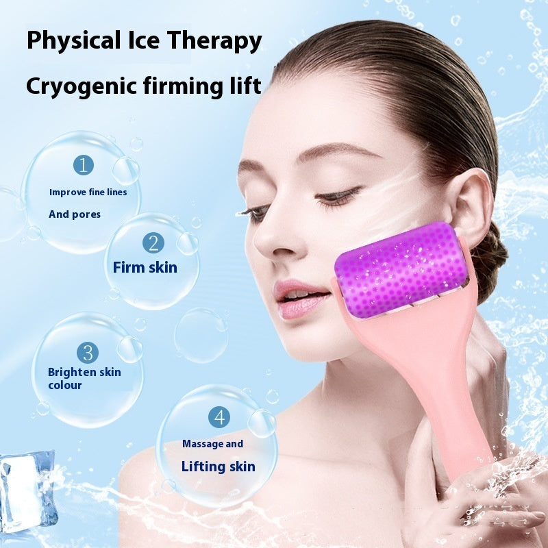 Massageador facial com rolo de gelo e máscara de microagulhas